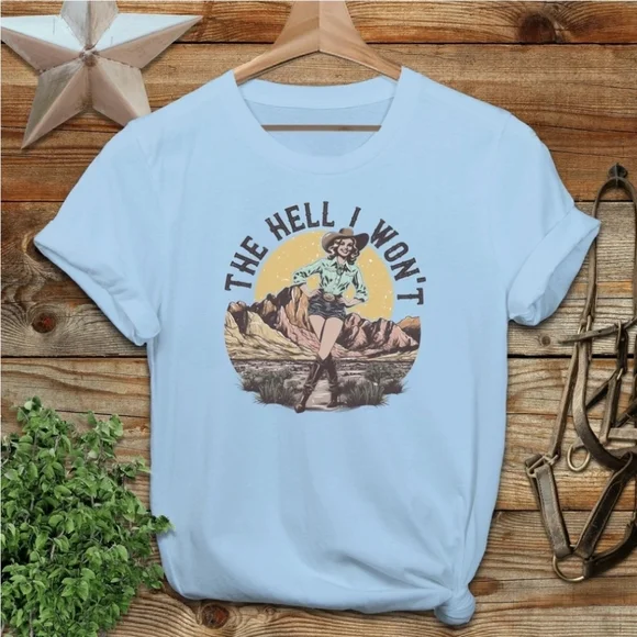 "The Hell I Won't" Denim Blue Short Sleeve Unisex Tee Size XL - Picture 2 of 7